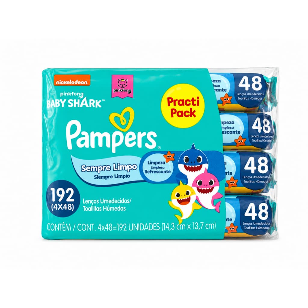Pack Lenços Umedecidos Pampers Sempre Limpo Baby Shark 192 Unidades