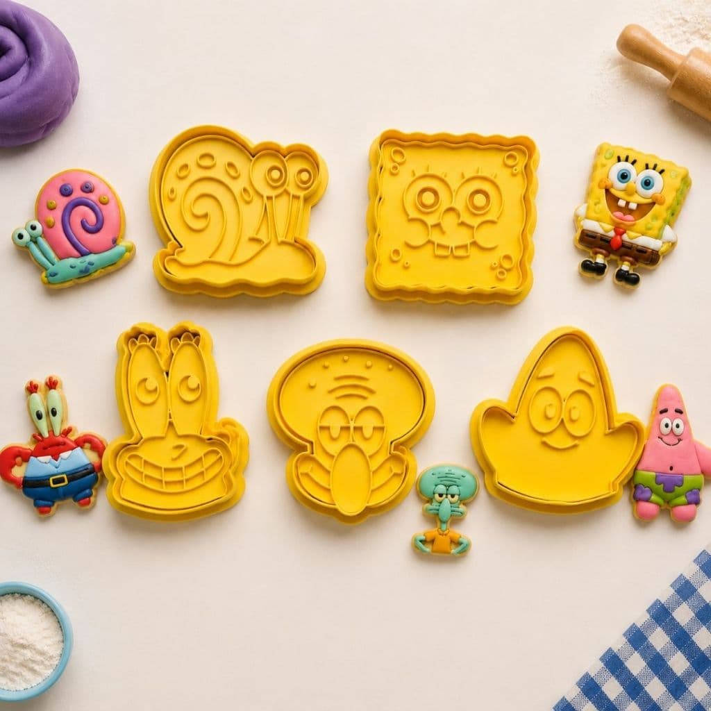 Kit 5 Cortadores Bob esponja de Biscoito Infantil Moldes Confeitaria Massa e Massinha de Modelar