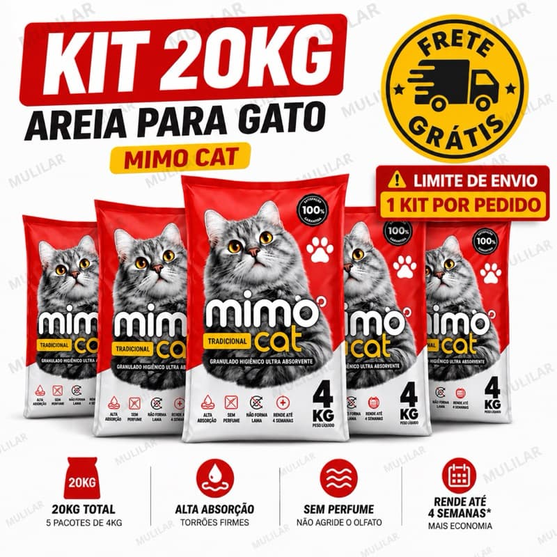Kit 20 kg Areia para Gato Sanitária Antiodor Higiênica Tira Cheiro Tradicional Argila 100% Natural