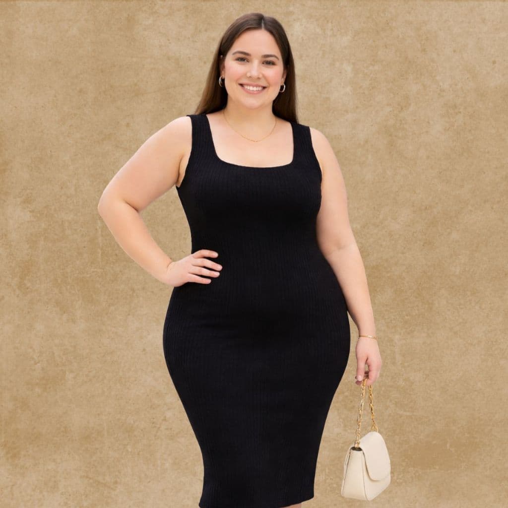 Vestido Plus Size Feminino Midi Canelado Alcinha Curve Modelador Decote Quadrado Tamanho GG XG G1 G2