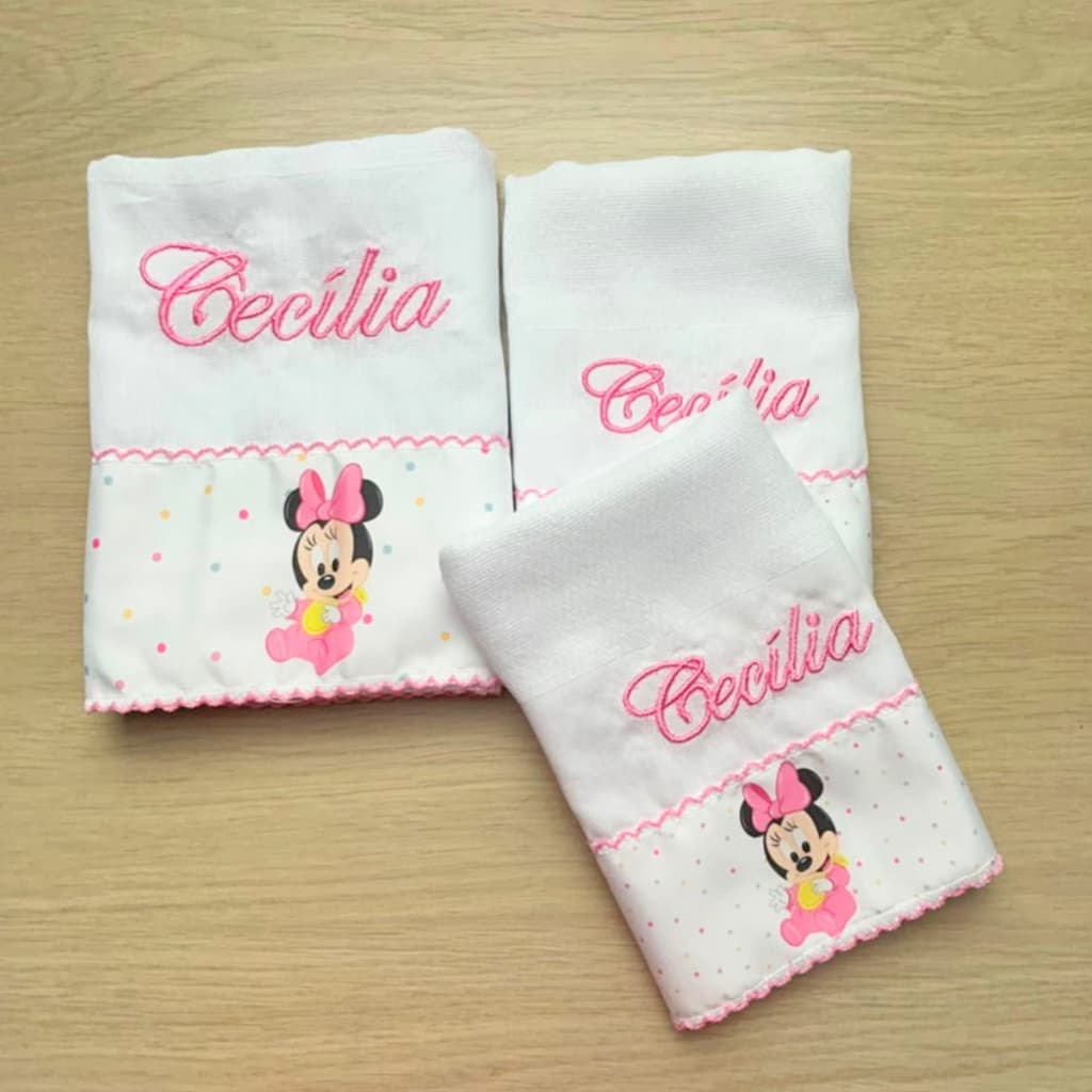 Kit 3 Fraldas Para Bebê Paninho de Boca e Ombro 100% Algodão Personalizadas com o Nome Enxoval Maternidade