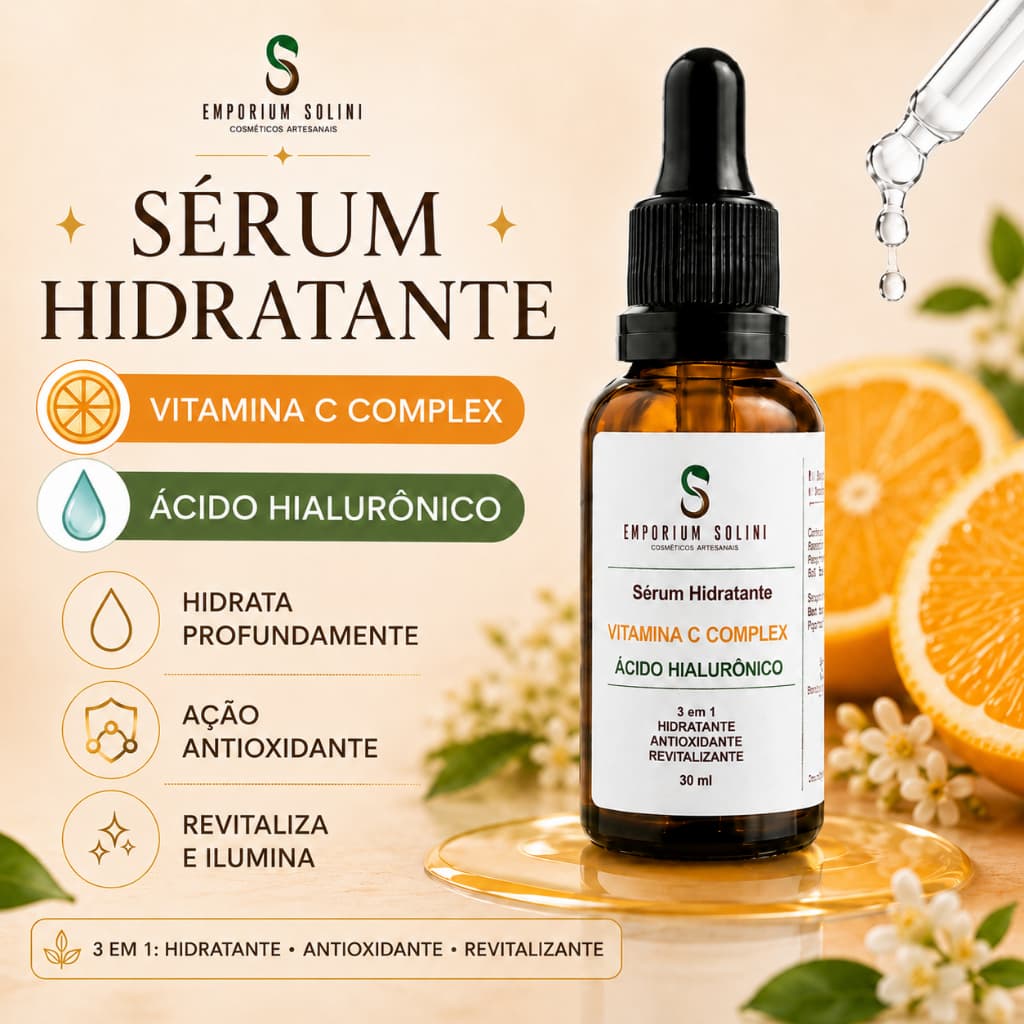 Sérum Facial Vitamina C e Ácido Hialurônico Efeito Clareador Anti-idade
