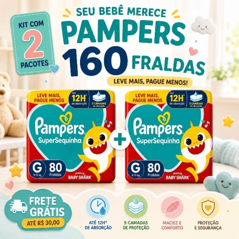 Fralda Descartável Pampers SuperSequinha Tamanho G - 80 Unidades - Kit 2 Pacotes Total 160 Fraldas