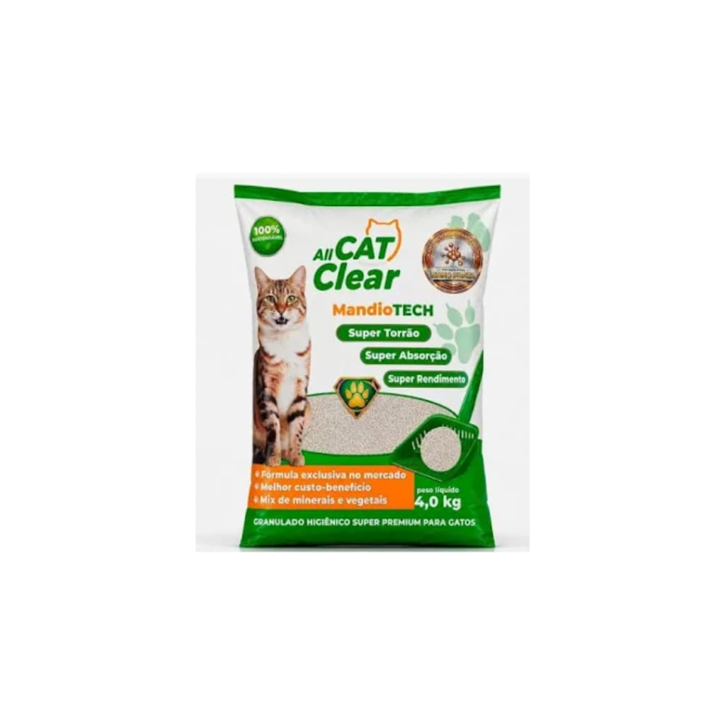 Areia Sanitária Gatos 4kg Grão Fino Mandioca Antibacteriana
