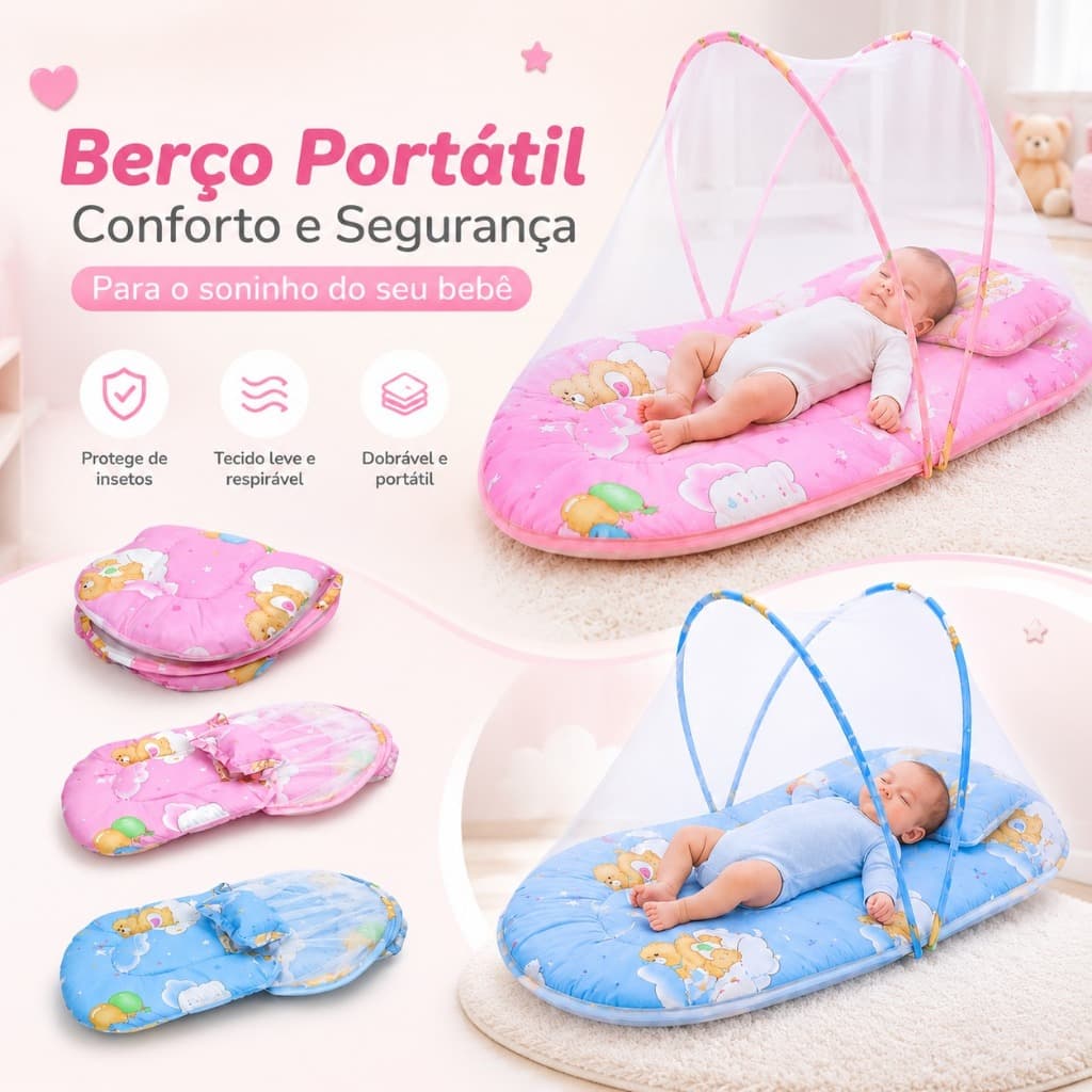 Berço Mosquiteiro Cama Tenda Cercadinho Portátil Retrátil Berço De Bebe Com Mosquiteiro