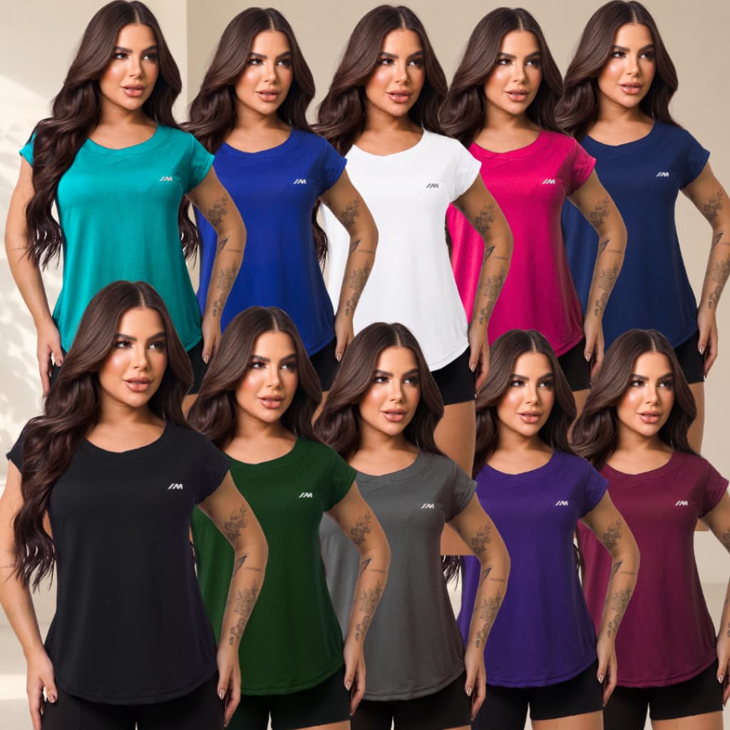 Kit 10 Camiseta academia feminina dry fit camisa blusa caminhada musculação treino baby look