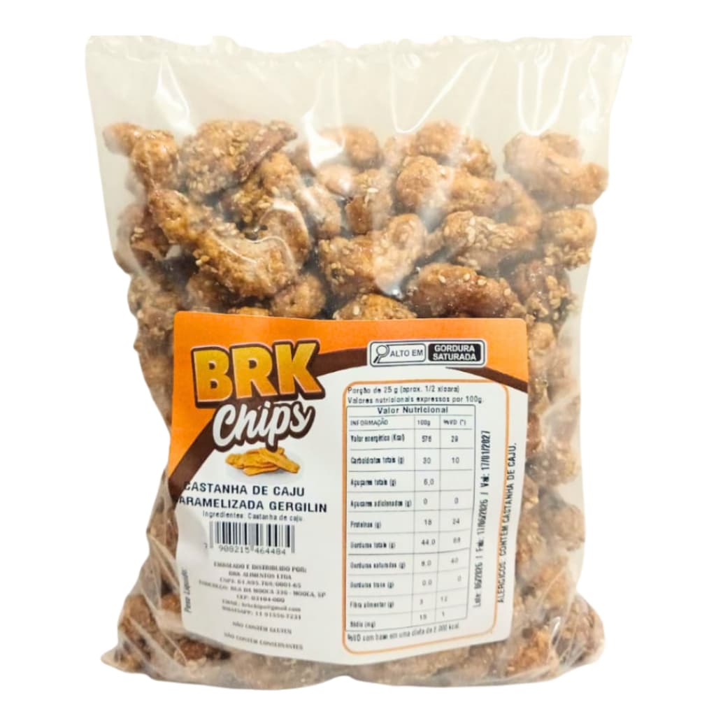 Castanha de Caju Caramelizada Gergilim 250g 500g 1kg | Snack Saudável Natural | BRK Chips