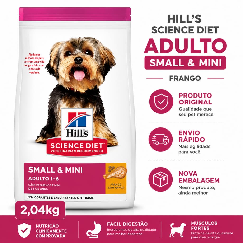 Ração Hill's Science Diet Adulto Pequenos e Mini Frango 2,04kg Original