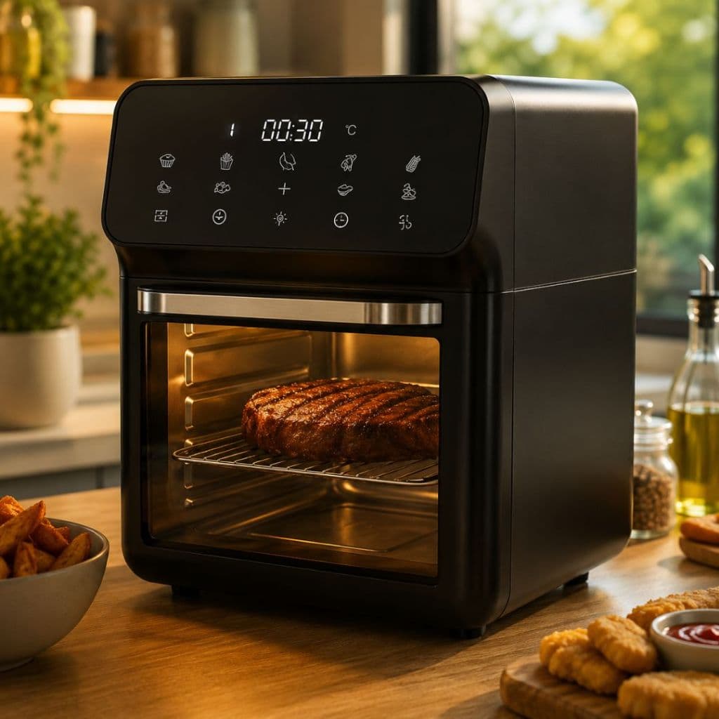 Air Fryer Forno 10 Litro Digital 1350W Painel Touch Sem Óleo Fritadeira Oven Preta Moderna Luxo 127V