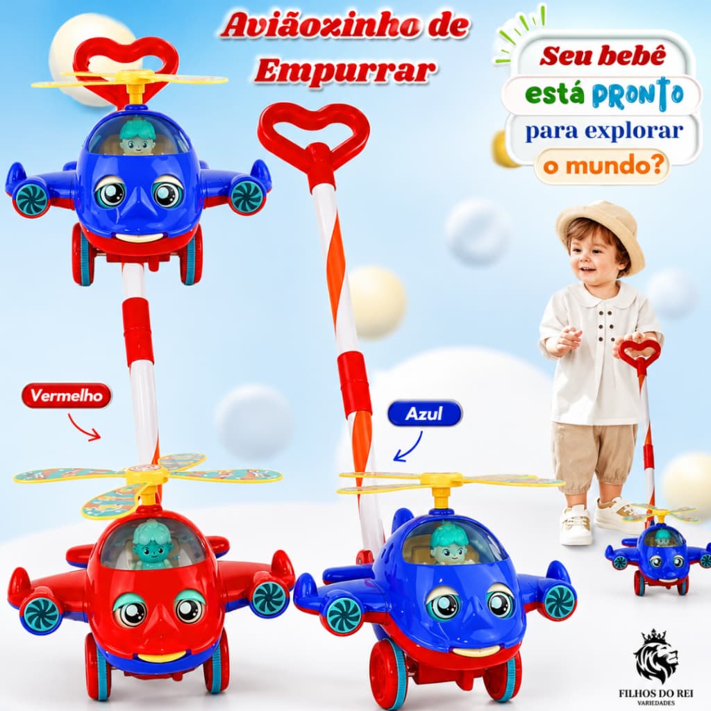 Helicóptero Aviãozinho Brinquedo De Empurrar com Cabo Push Plane Apoio Andador Bebê Criança Aviãozinho de Empurrar
