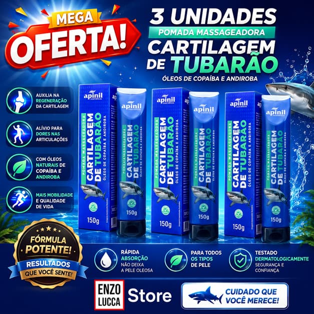 Kit 3 unidades Gel Massageador Cartilagem Tubarão 150g APINIL