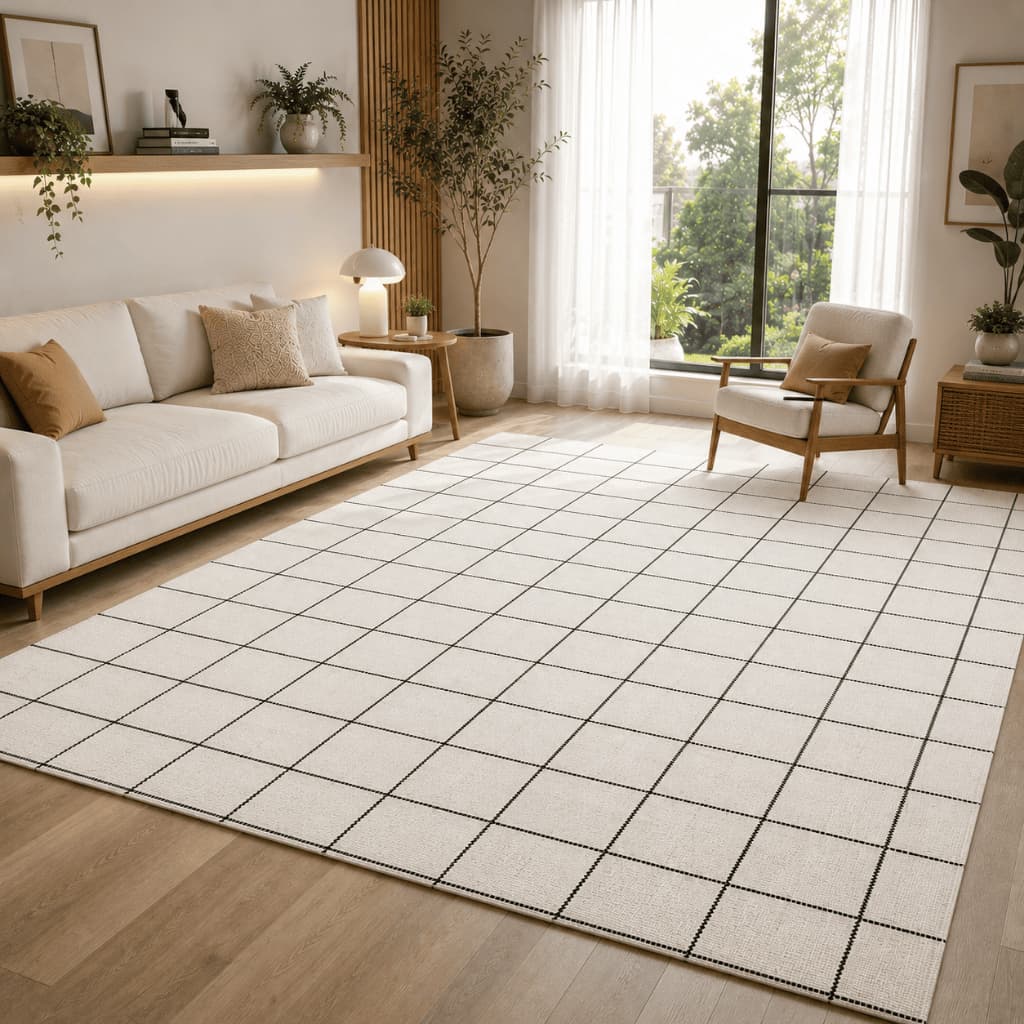 Tapete Sala Quarto Escritório 100% Algodão 2,00m X 3,00m  Antiderrapante Lavável em Máquina Xadrez Decorativo Resistente