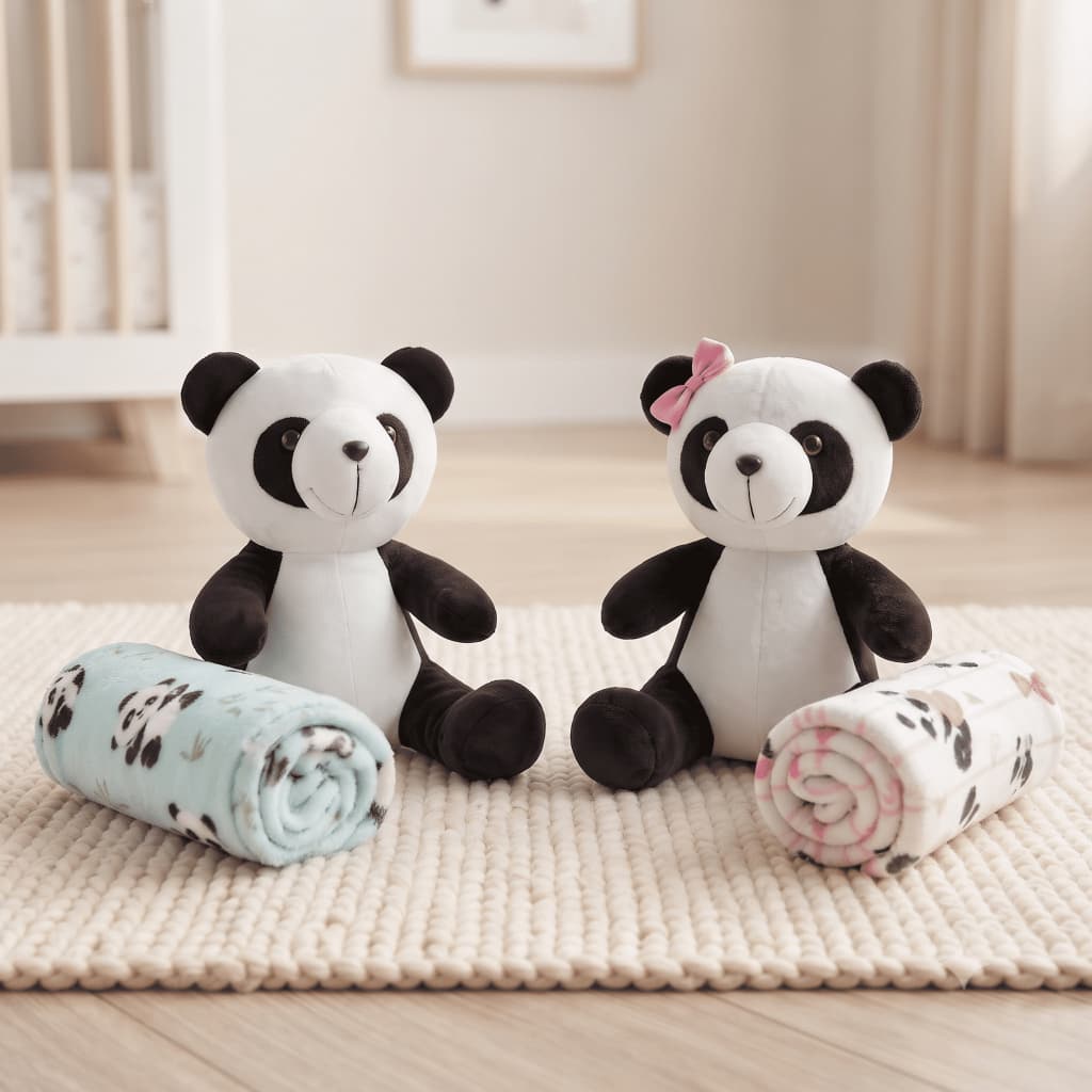 Kit Enxoval Bebê Manta Fofa E Bichinho De Pelúcia Amiguinho Antialérgico Pandinha Hora do Soninho