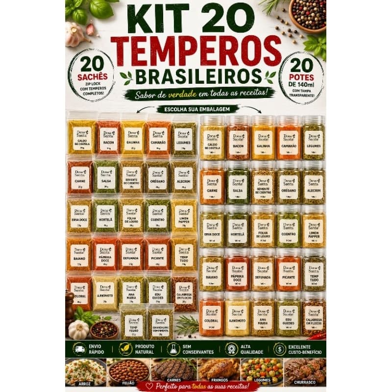 Kit com 20,15 ou 10  variados temperos e condimentos premium, naturais,saborosos para todas as receitas