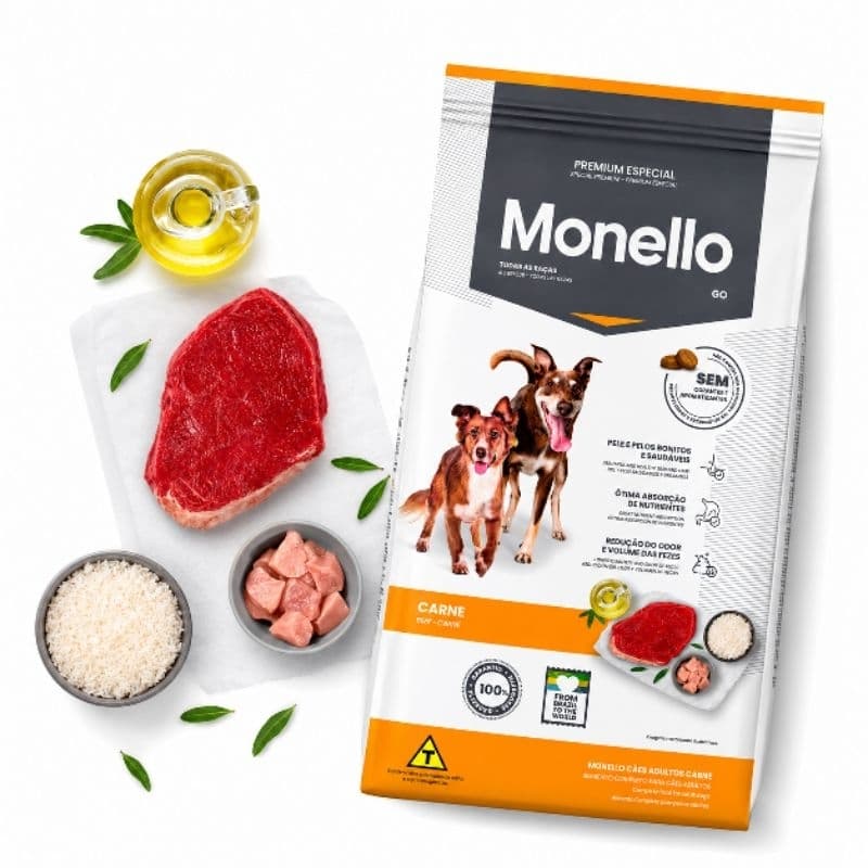 Ração Para Cachorro Monello GO Carne  Raças Médias e Grandes