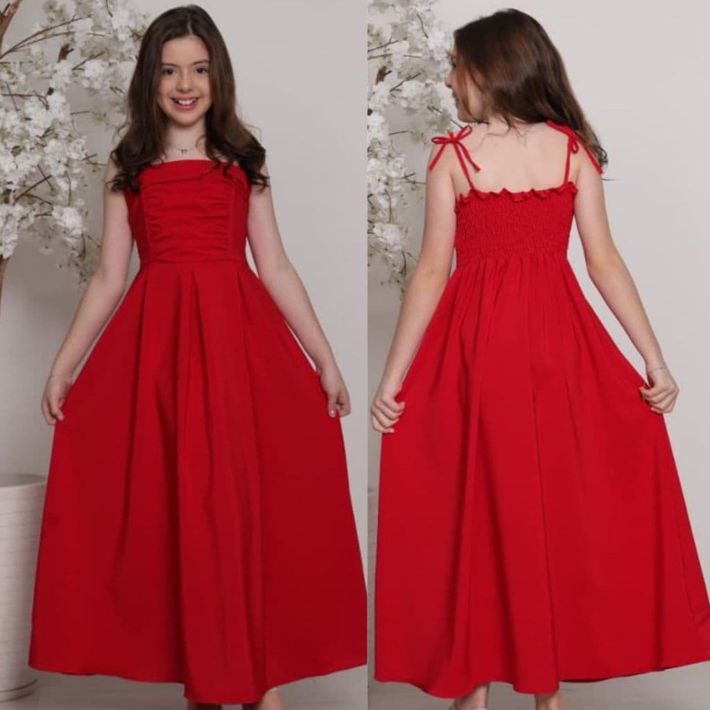 VESTIDO INFANTO JUVENIL COM ELASTEX, LONGO FEMININO, CONFORTÁVEL PARA MENINAS