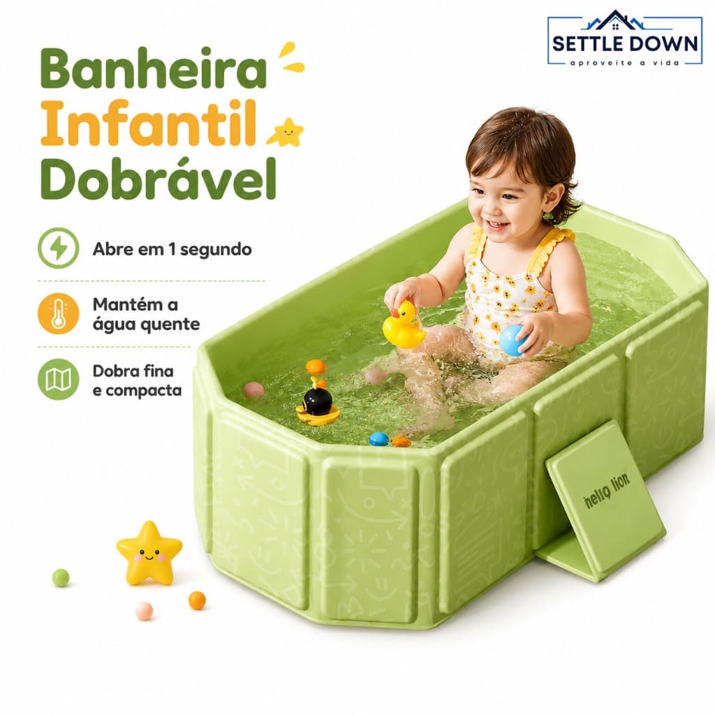 Banheira Infantil Dobrável para Bebê Antiderrapante Compacta Fácil de Guardar 0 a 5 Anos