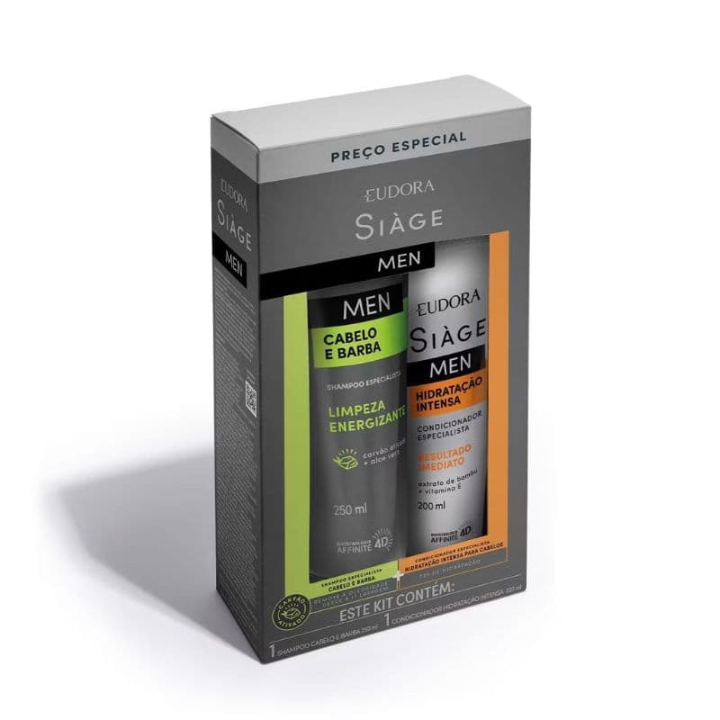 Kit Presente Masculino Eudora: Shampoo cabelo e barba 250ml + Condicionador Hidratante 200ml