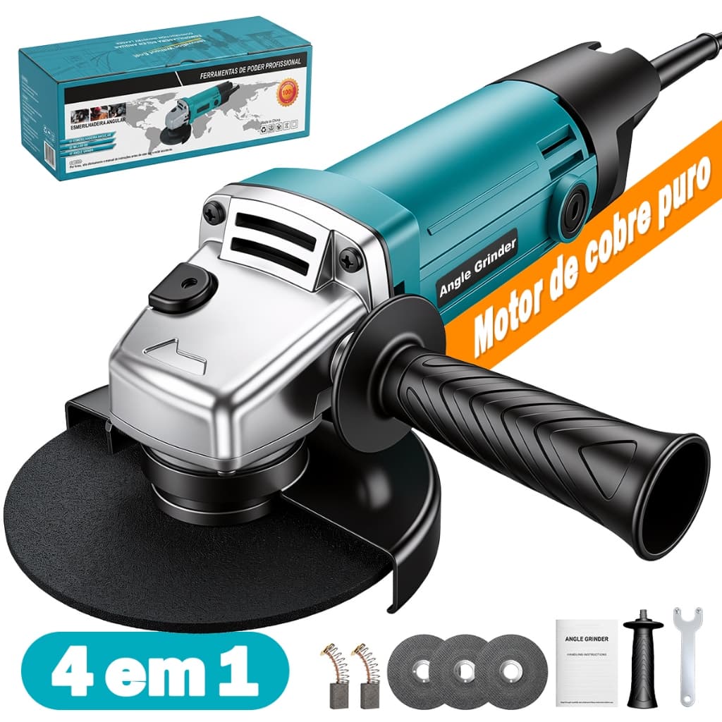 Esmerilhadeira Angle Grinder 1100W Professional 110V/220V 4 em 1 para Corte Desbaste Lixamento e Polimen