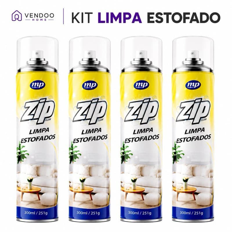 Kit Limpa Estofados Spray Zip Clean 300ml Remove Sujeira Sofa Carro Tapete