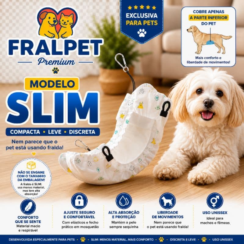 Fralda Absorvente Descartável Unissex FRALPET Premium - Para Cães e Gatos - Tamanhos PP ao GX - Emb. com Zíper