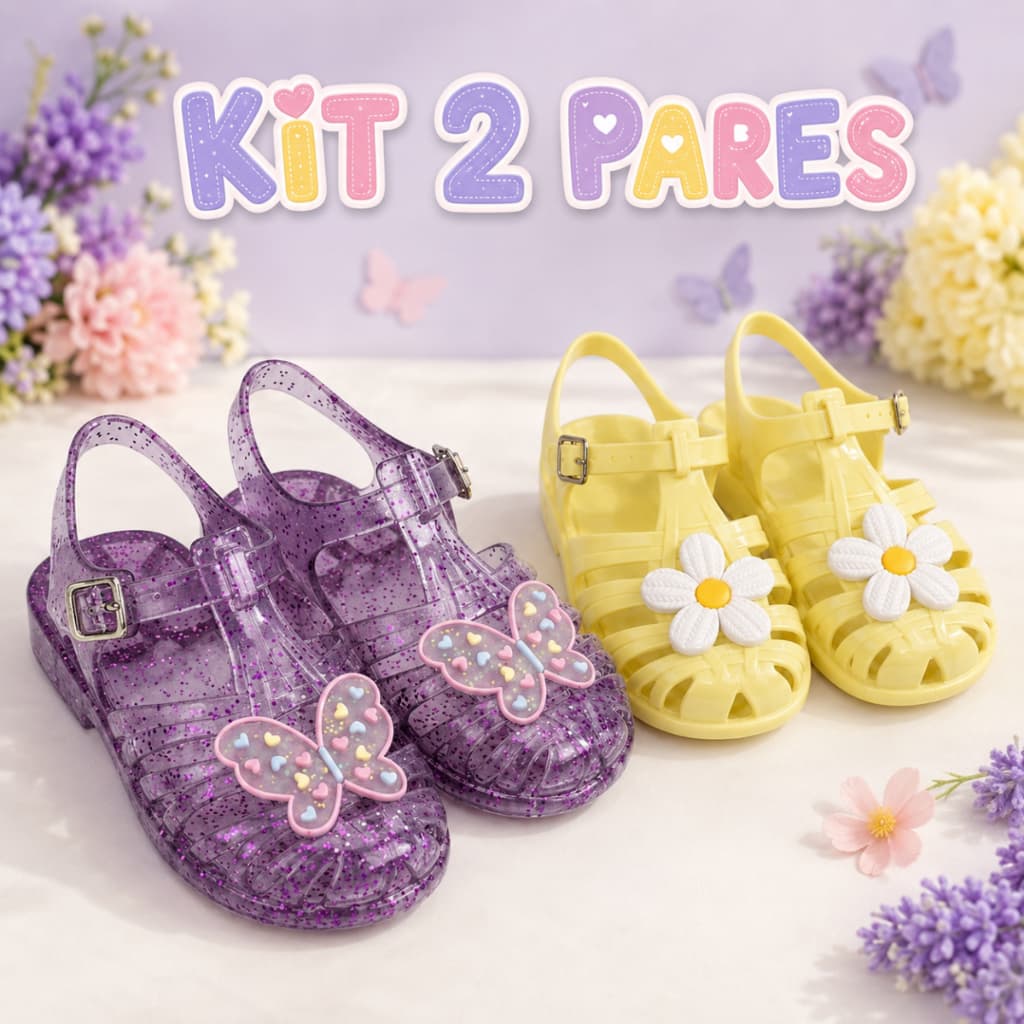 Kit 2 Pares Sandália Feminina Infantil Confortável e Leve Papete Fecho Fivela Varias Cores