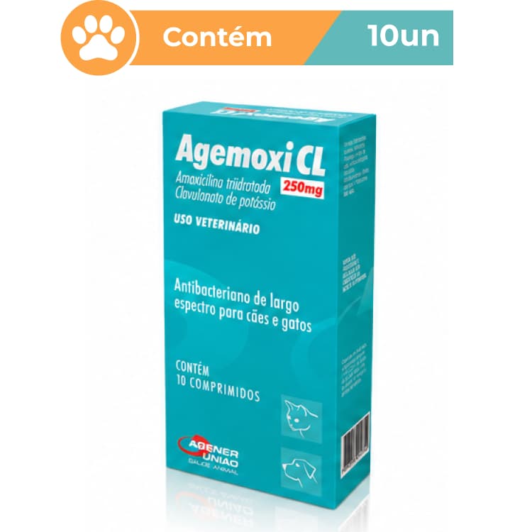 Agemoxi CL 250mg Agener Antimicrobiano Cães Gatos 10 Comp