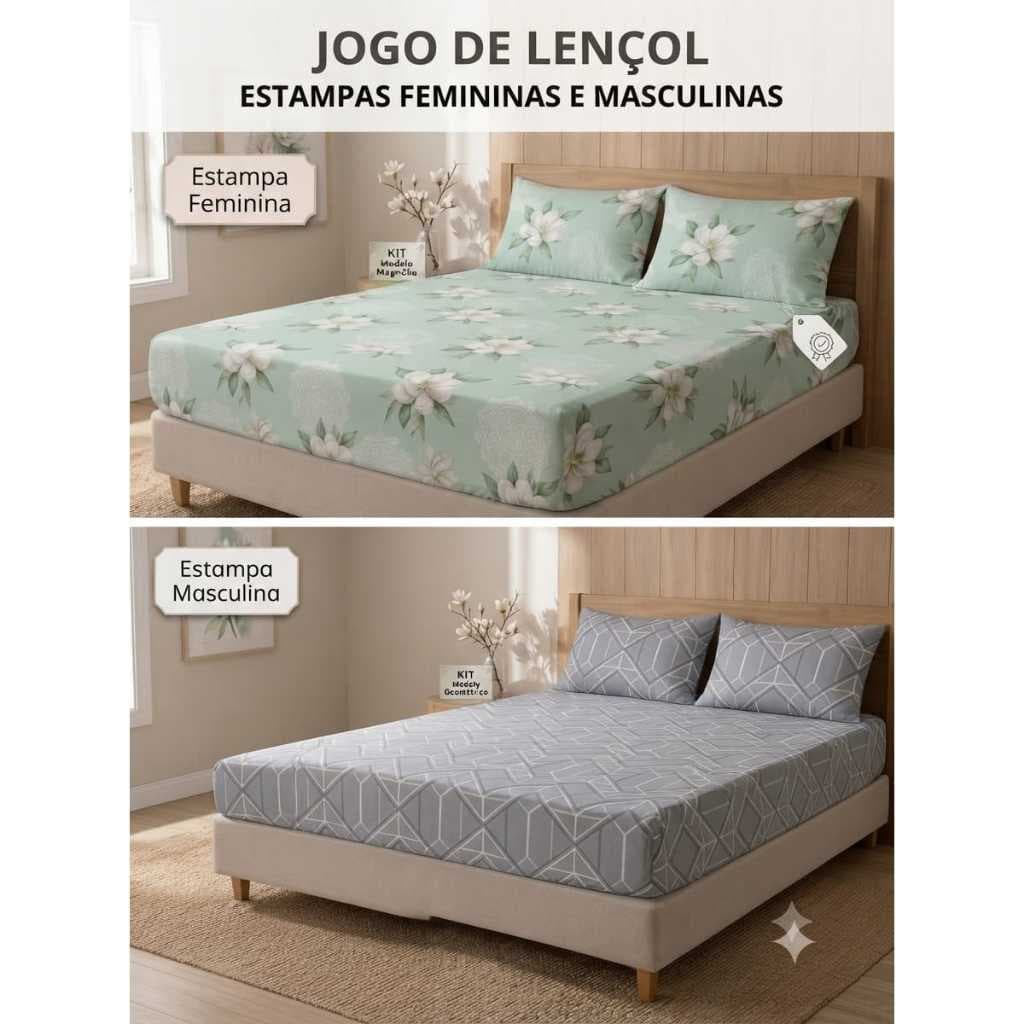 Jogo de Lençol Micropercal Estampado com Elástico – King, Queen, Casal e Solteiro