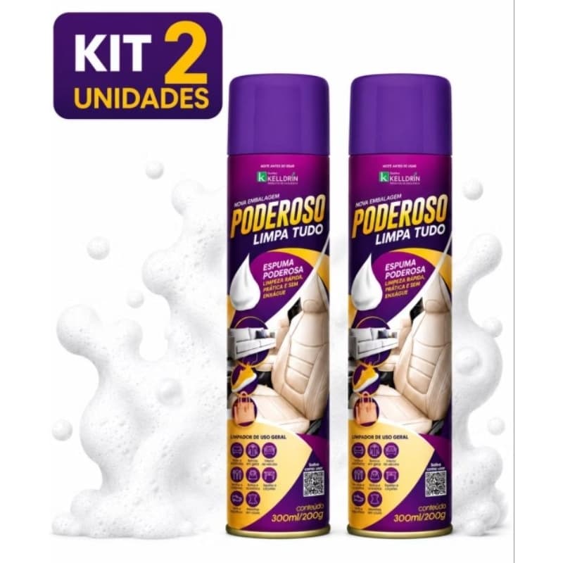 KIT Poderoso Limpa Tudo Espuma Mágica Multiuso limpa Remove Manchas Sofá Carro Couro Tecido 300 ML COM 2 UNIDADES