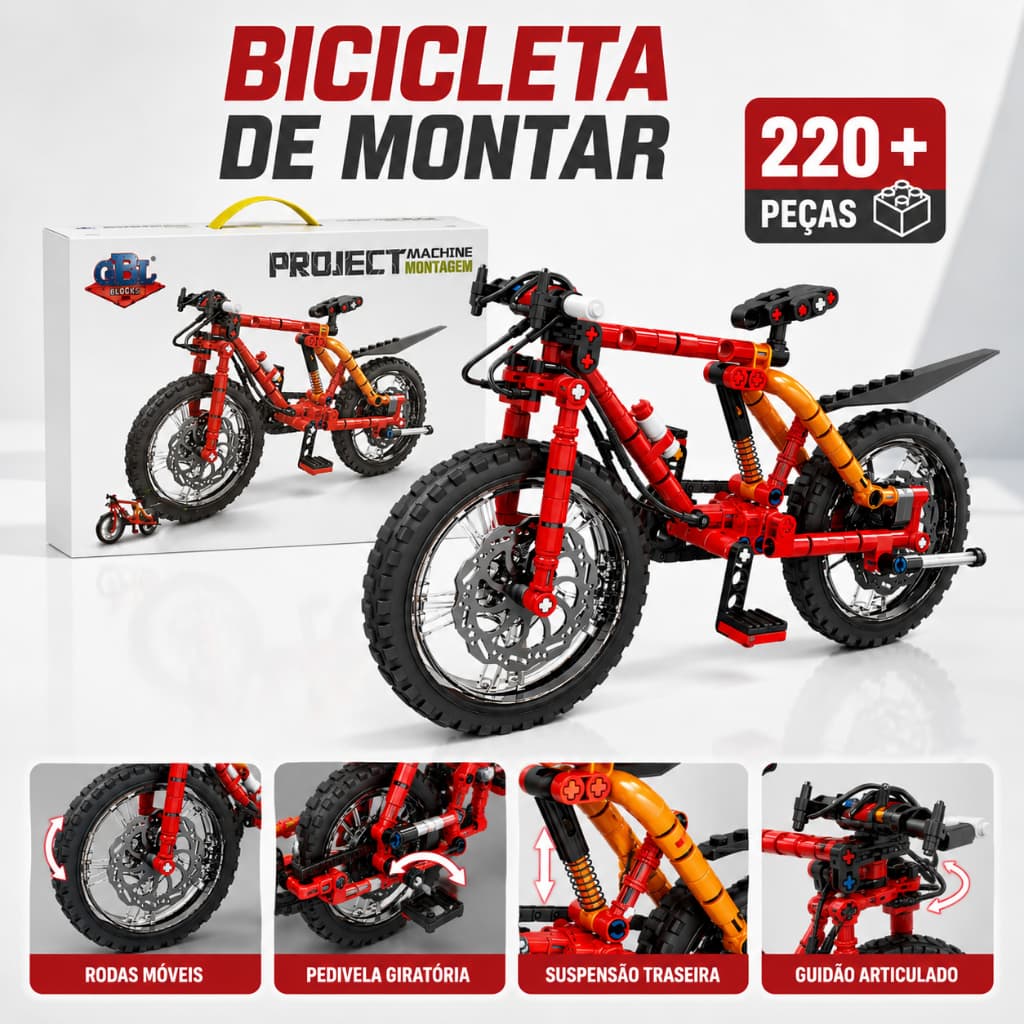 Blocos De Montar Bicicleta Technic Realista 220 Peças Bike Vintage Esportiva Colecionável Compatível Com Blocos Lego