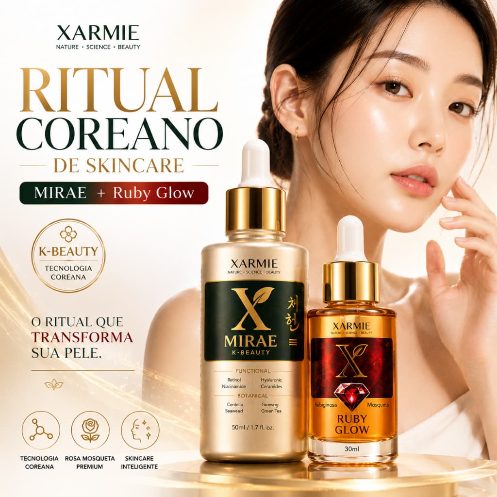 Clareador Facial Skincare Coreano Mirae + Ruby Glow Xarmie | Kit Anti-Idade