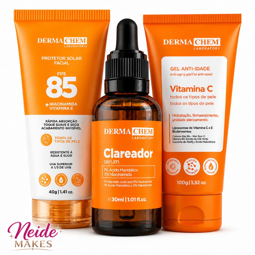 Kit Skin Care Vitamina C Anti-idade + Clareador + Protetor fps 85 Dermachem