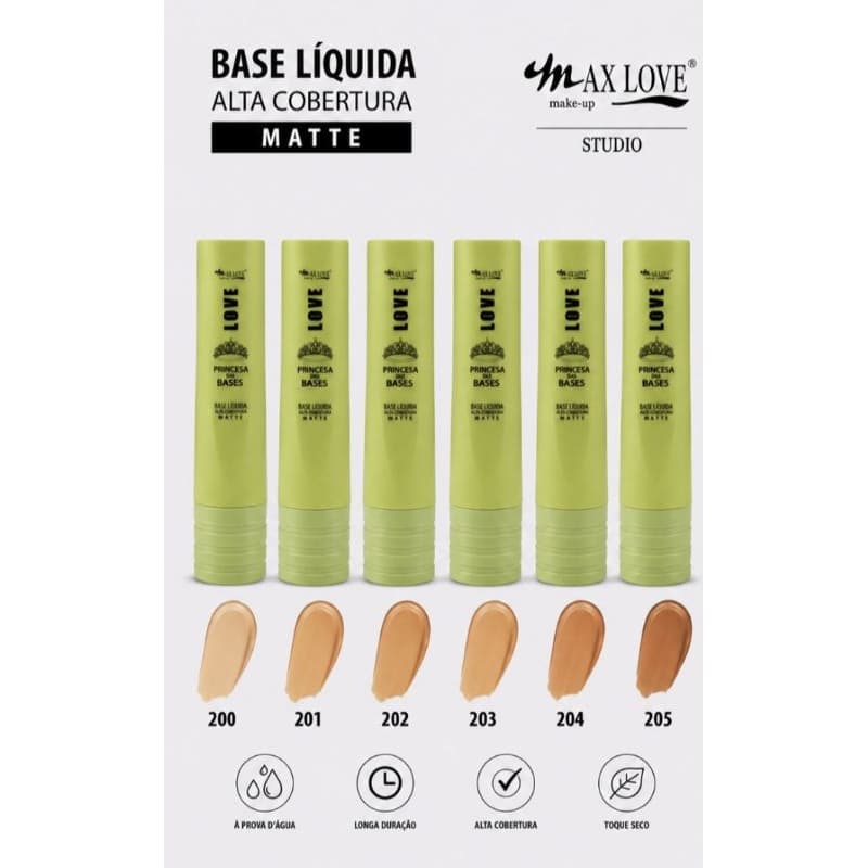 Base Liquida Alta Cobertura Matte Max Love - Princesa das Bases/ 30 ml