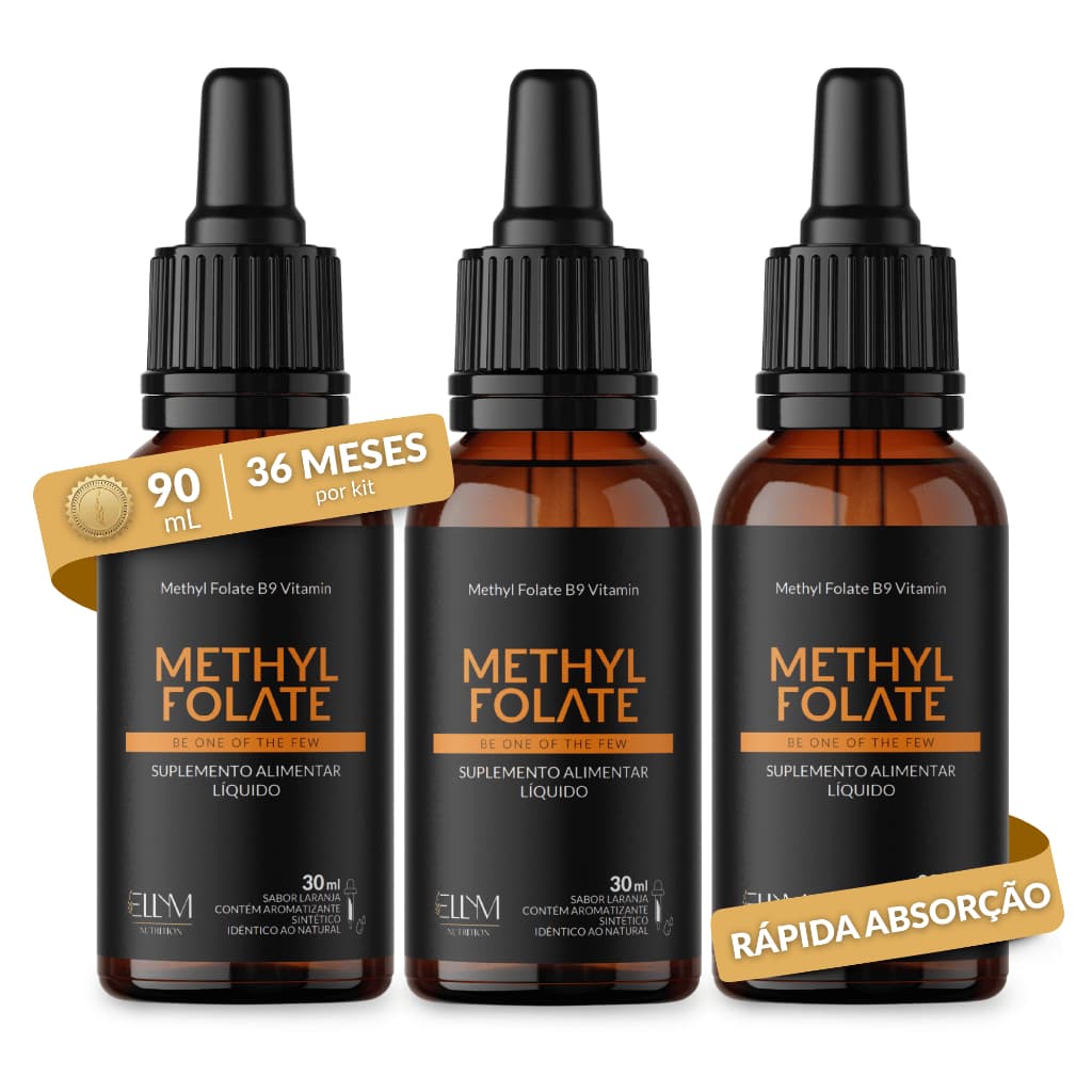 Vitamina B9 Metilfolato Gotas Sublingual 500mcg Ellym Nutrition 30ml Alta Absorção Metabolismo Saúde Celular Laranja
