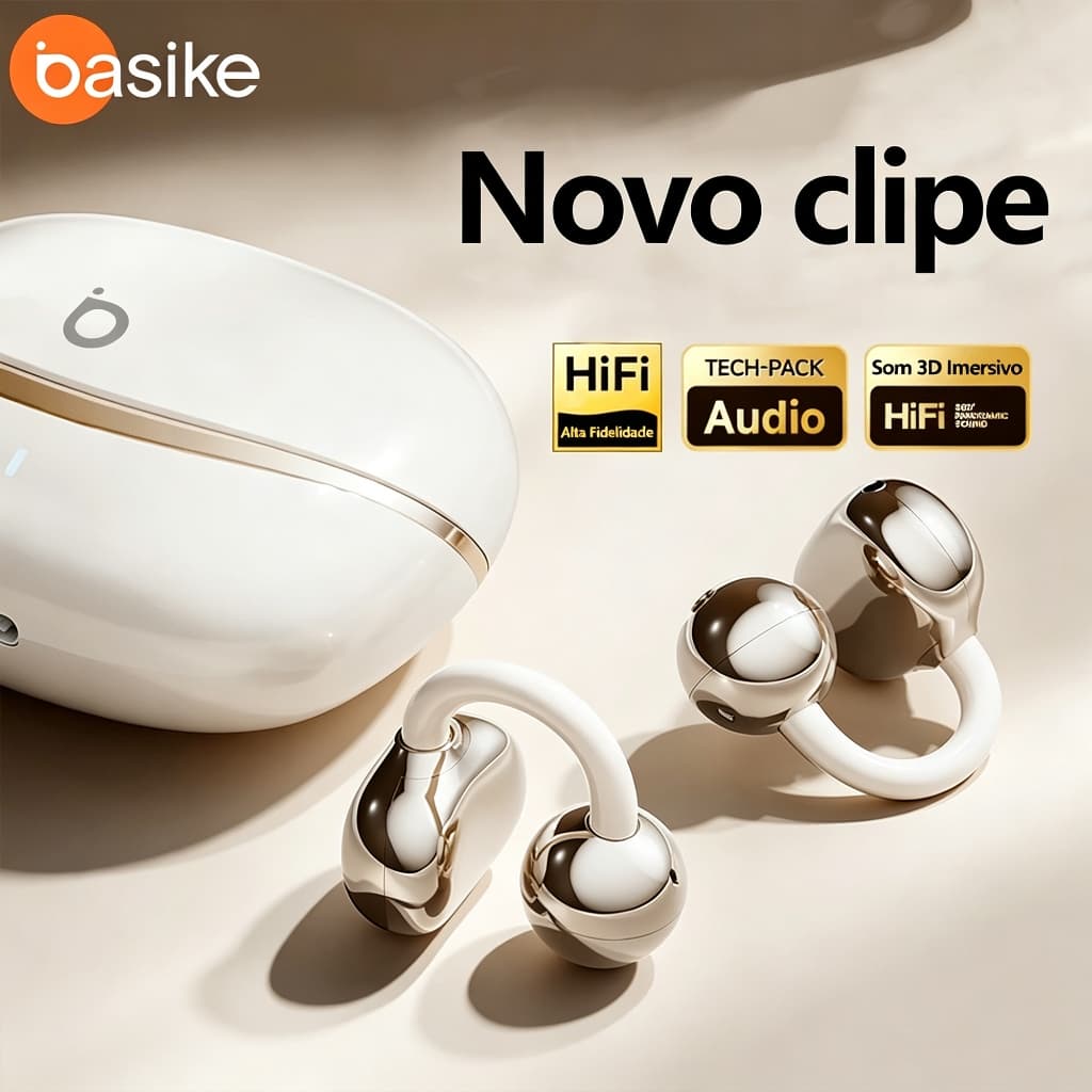 Basike Clipes De Orelha Em Fones De Ouvido Negócios Sem Fio Bluetooth 5.4-Clipo de orelha OWS Driver Chamada Handsfree
