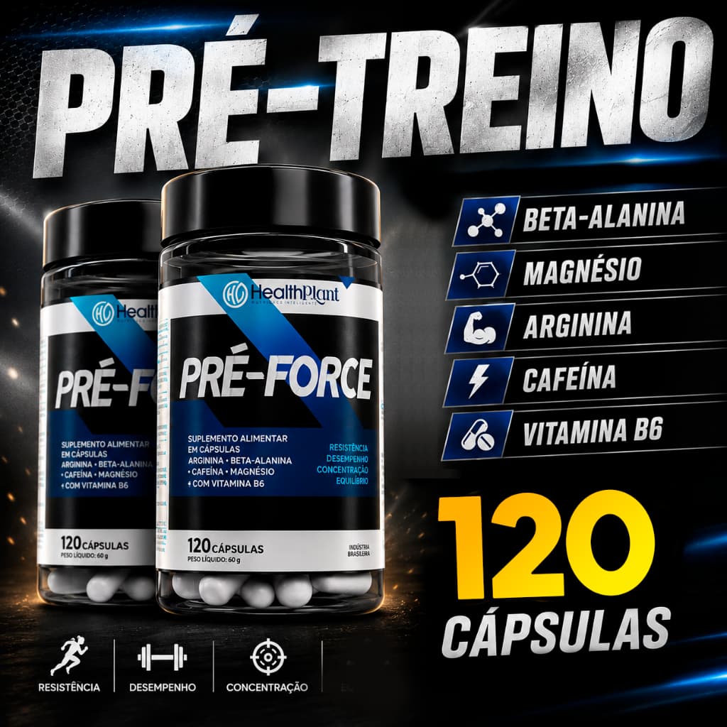 Pré Treino com Cafeina + Magnésio 120 Cápsulas Suplemento para Treinos Original 500mg