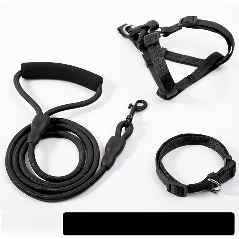 Guia, Coleira e Peitoral para Cachorro Nylon Preto