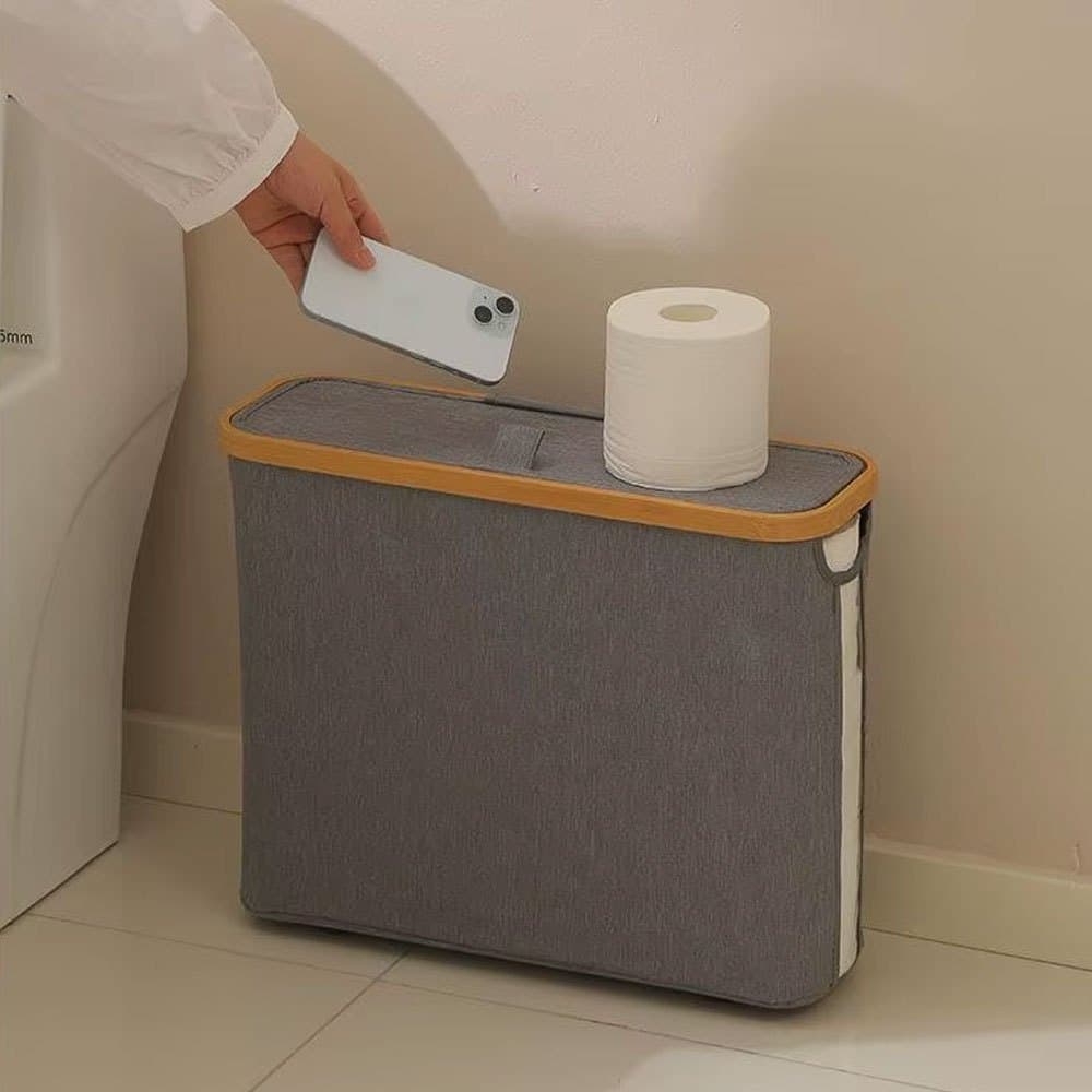 Cesto Organizador Multiuso com Tampa Rolo Papel Higiênico Banheiro Lavanderia Decoração