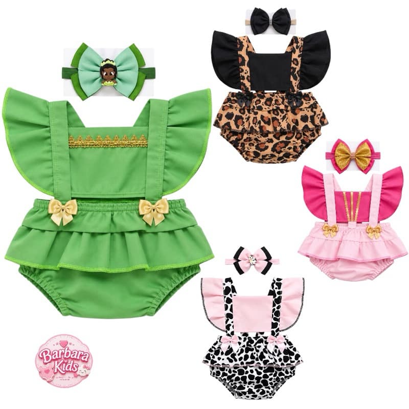 Romper Vestido Body Temático Bebê Menina Melhores Temas + Laço