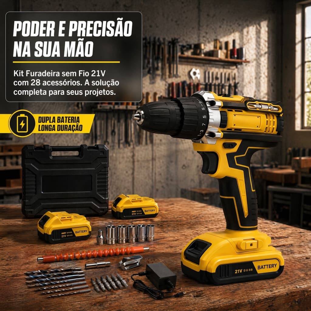 Parafusadeira Furadeira com 1/2 Baterias de 48v Maleta e Acessórios Completo