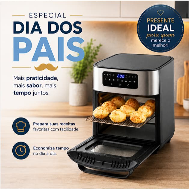 Fritadeira Elétrica Sem Óleo Air Fryer 12L Antiaderente Painel Digital Aço Inox Oven 360*