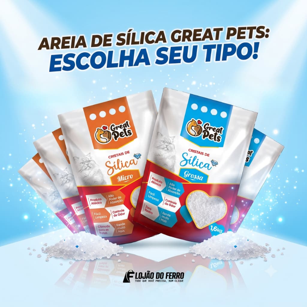 Areia Gato Sanitária Sílica Cristais 1,6kg Great Pets Areia Silica de Gato