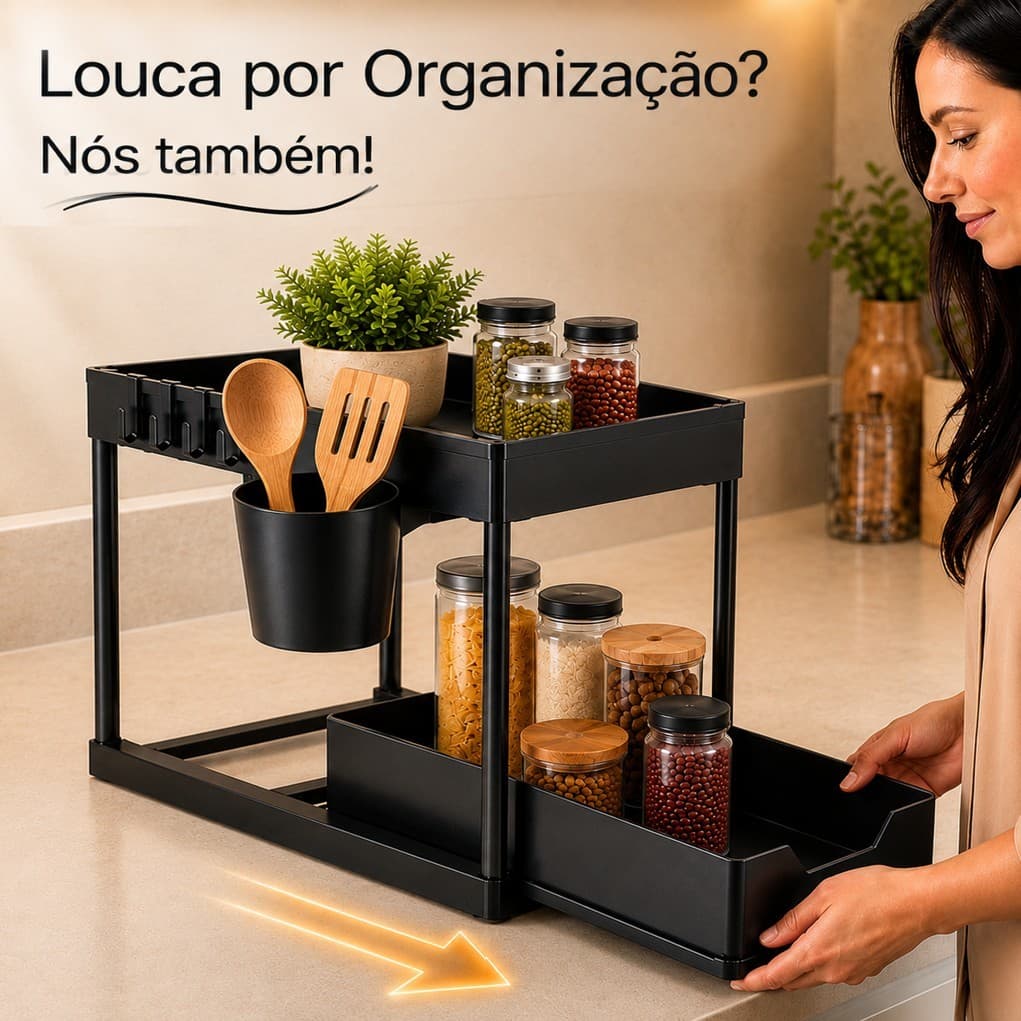 Organizador Multiuso 2 Andares Bandeja Deslizante para Bancada Cozinha Banheiro Lavanderia Armário
