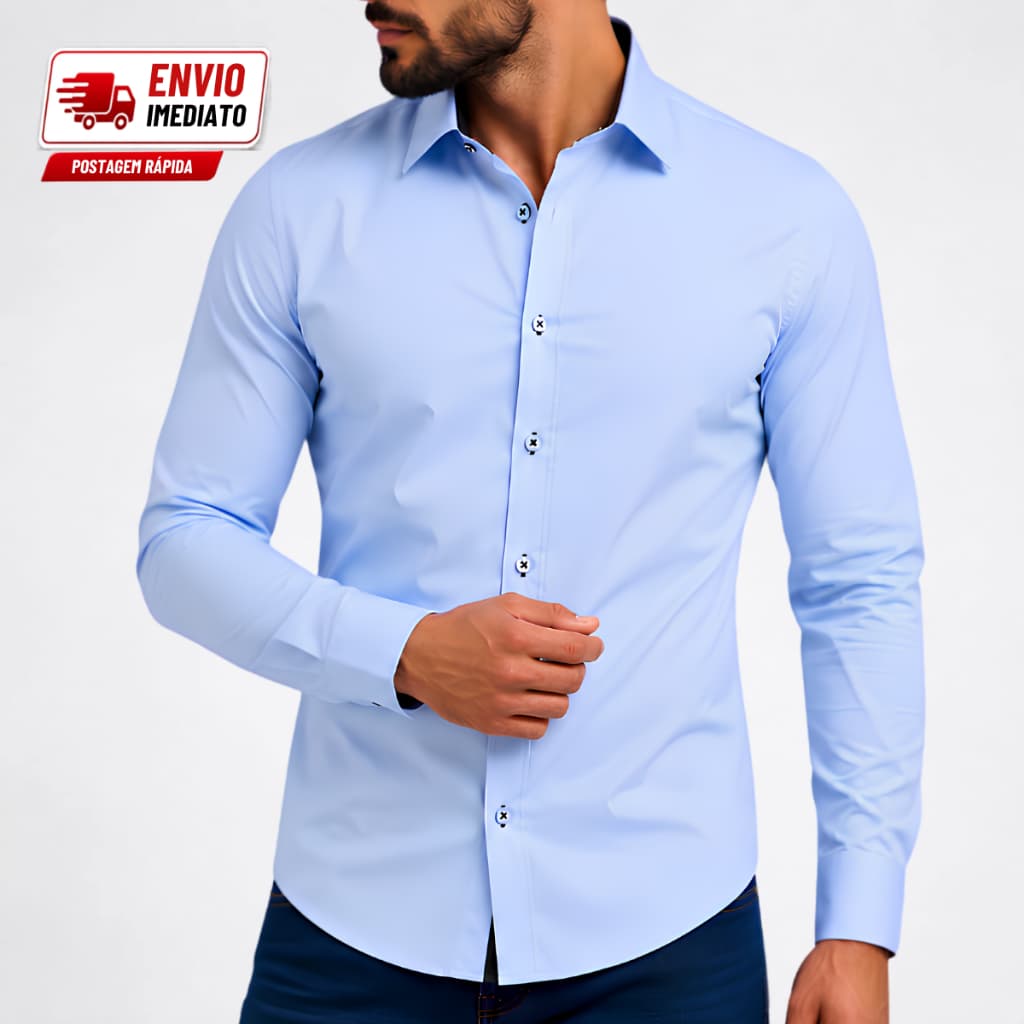 Camisa Social Masculina Manga Longa Slim Camisa Elegante Casual Premium para Trabalho Festa Social