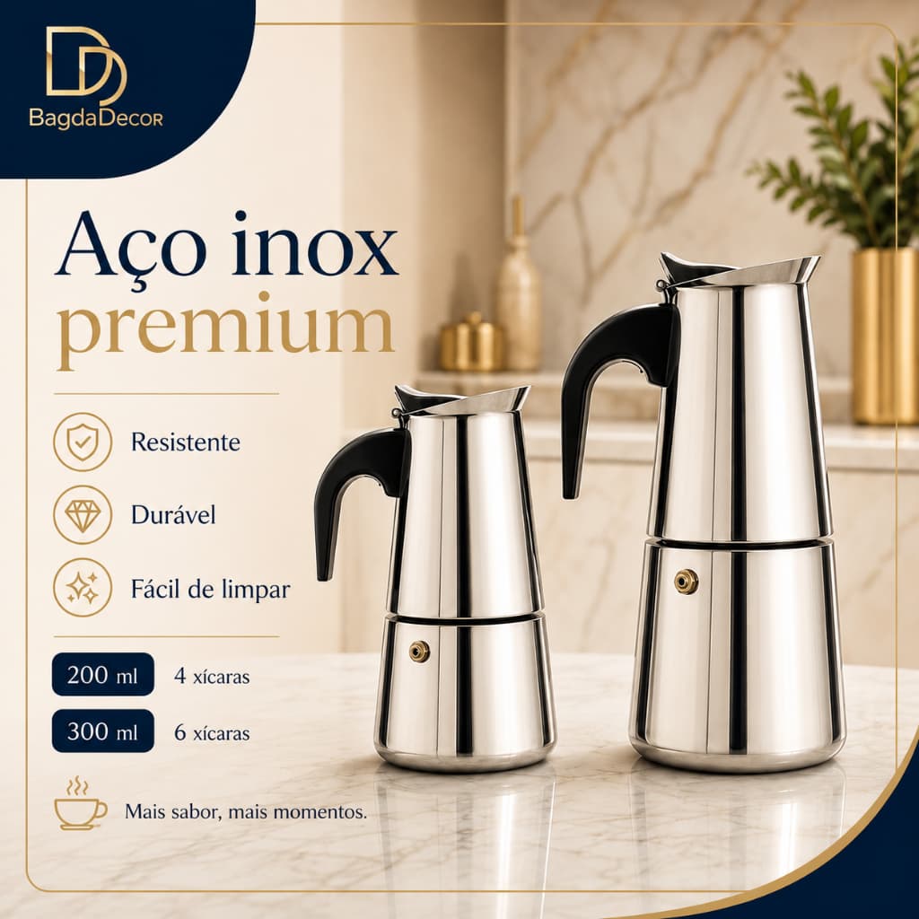 Cafeteira Italiana Aço Inox 4 & 6 Xícaras Alumínio Café Expresso Para Fogão