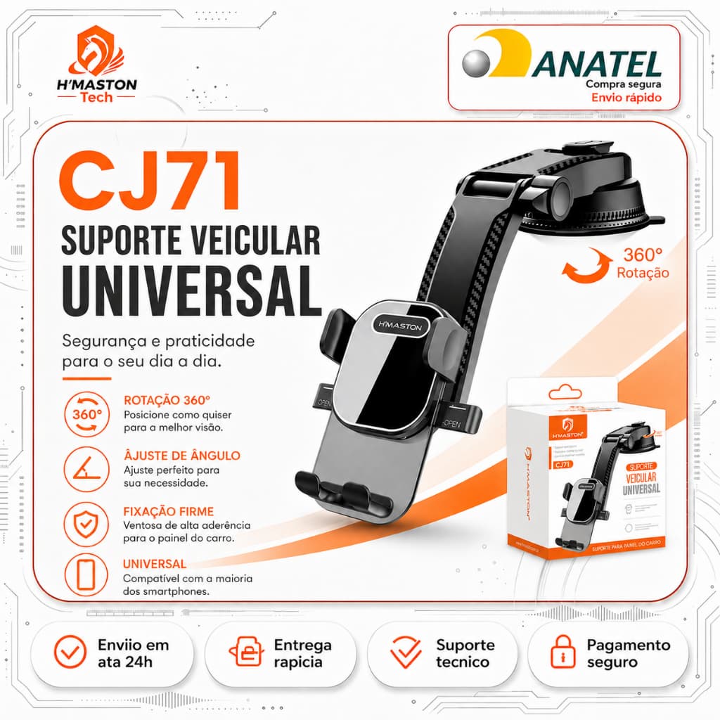 H'maston CJ-71 Suporte Celular Carro Suporte Para Celular Carro Suporte De Celular Para Carro Porta Celular Carro 360°