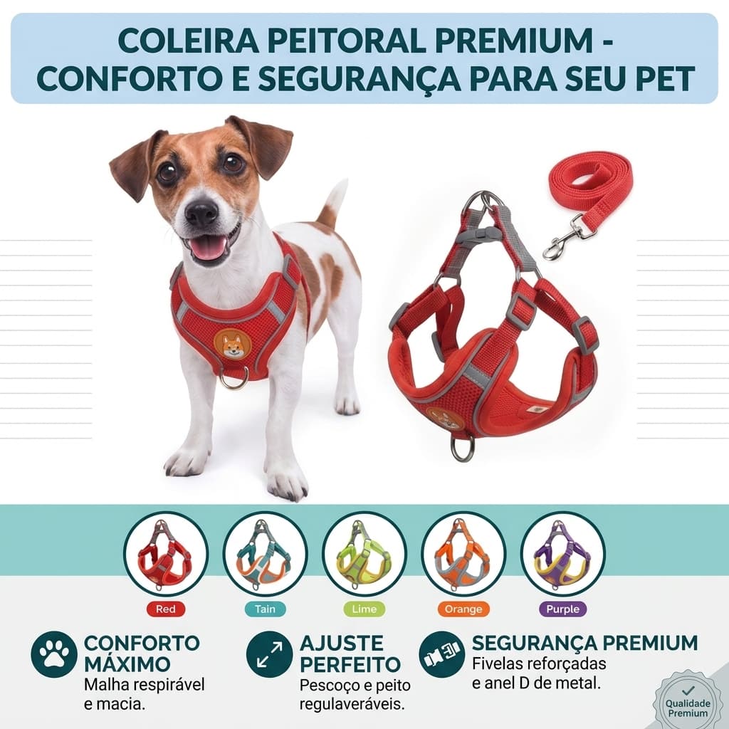 Coleira Peitoral Snel Home Conjunto de coleira peitoral, guia e colete para cães e gatos de pequeno e médio porte.