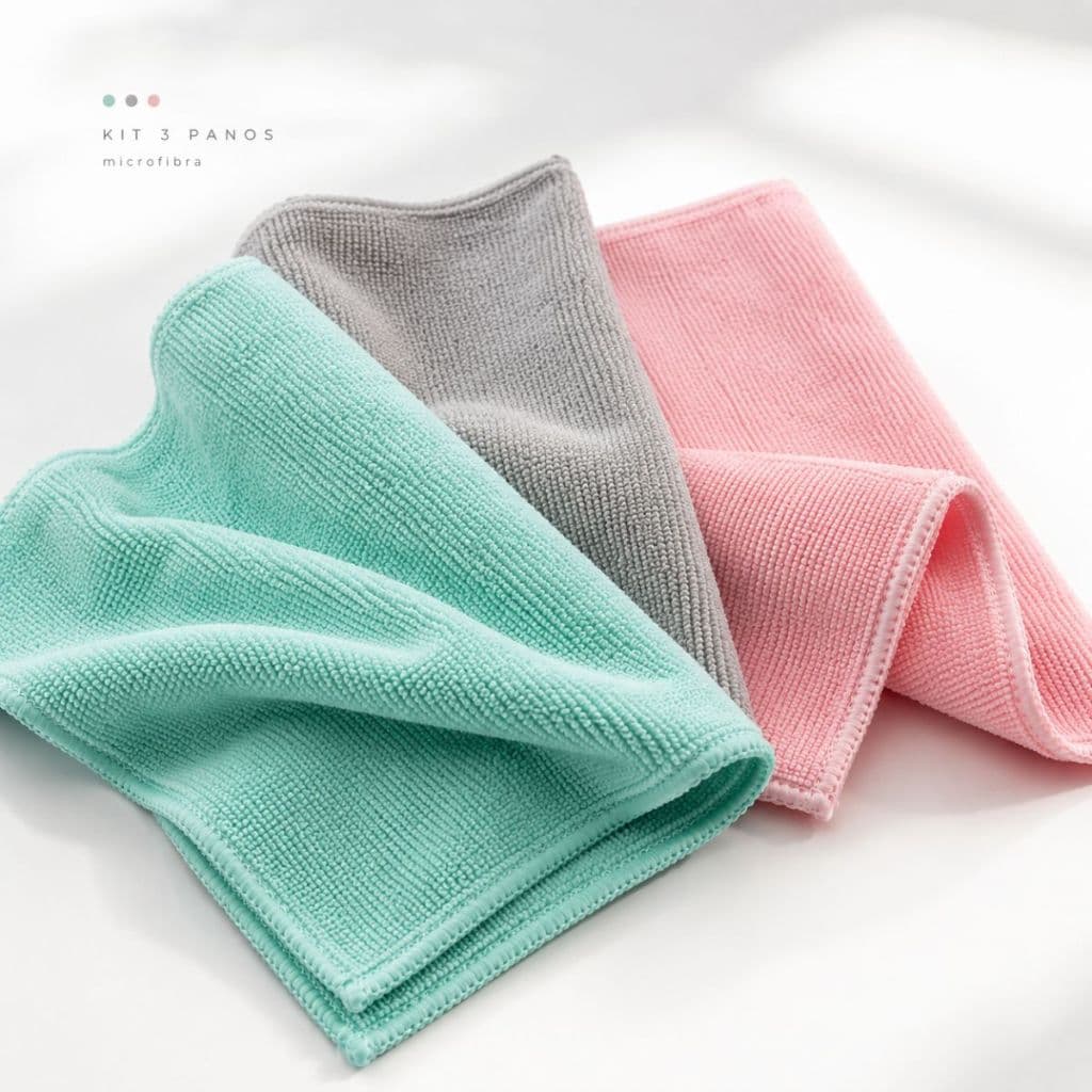 Kit 3 Panos Microfibra Super absorvente Não Solta Fiapos Limpeza Multiuso Carro Cozinha Móveis