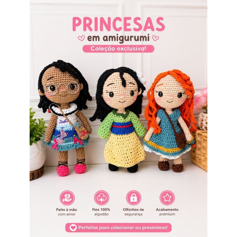 Bonecas princesas da Disney kit amigurumi crochê coleção princesas bonecas