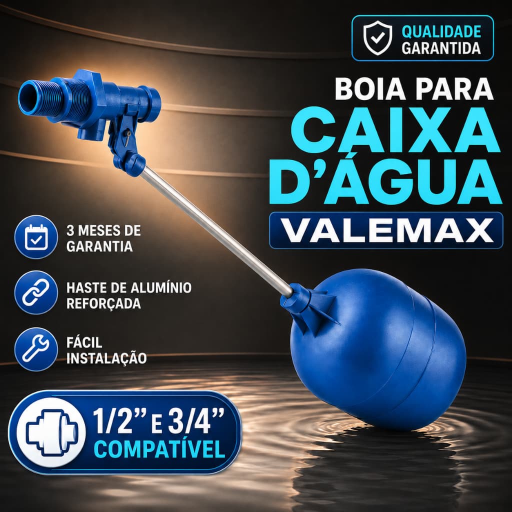 Torneira Boia Universal Caixa D Água 1 2 e 3 4 Haste Alumínio Regulável PVC Rosca Externa Caixa D Água